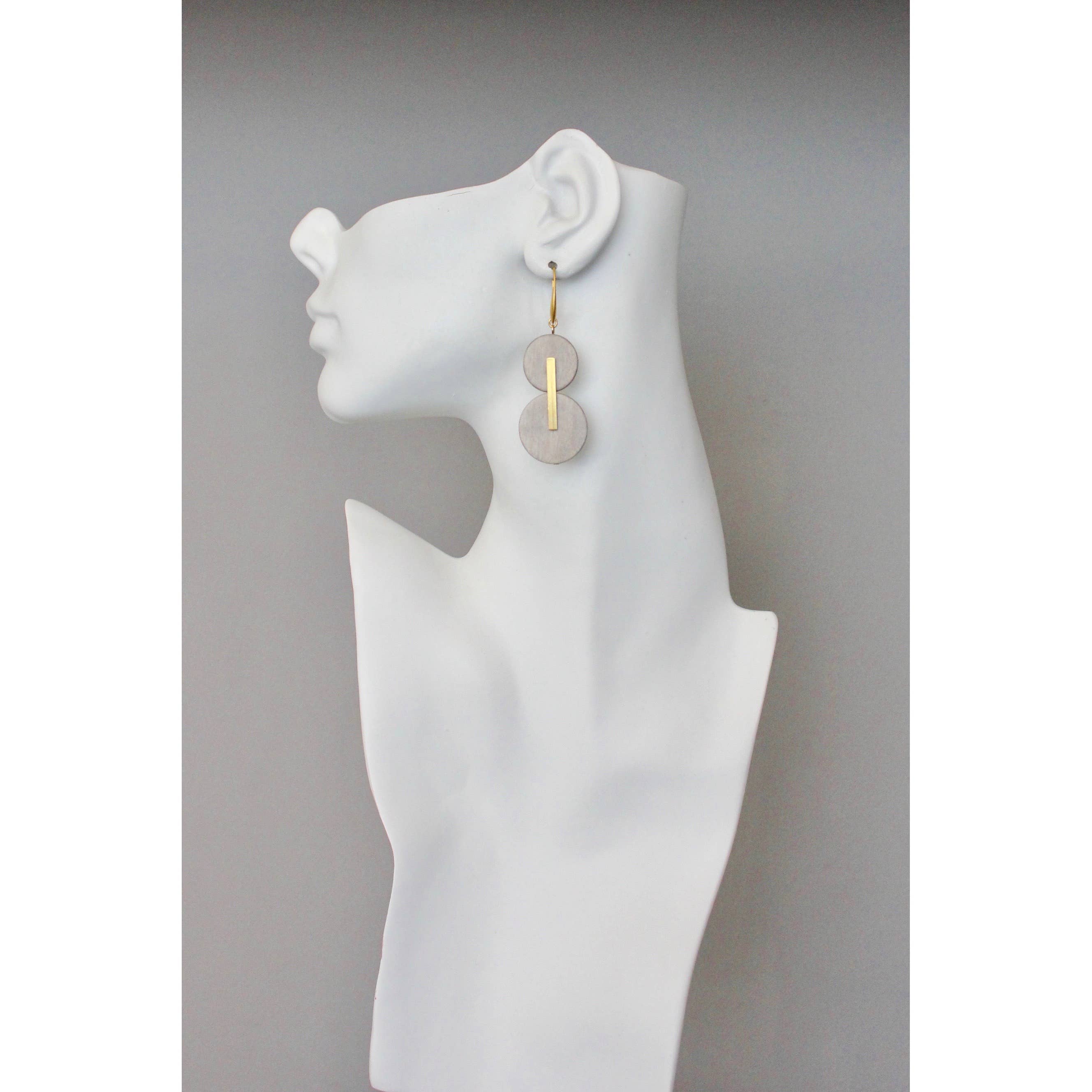 Gray Wood and Brass Earrings - Image 2