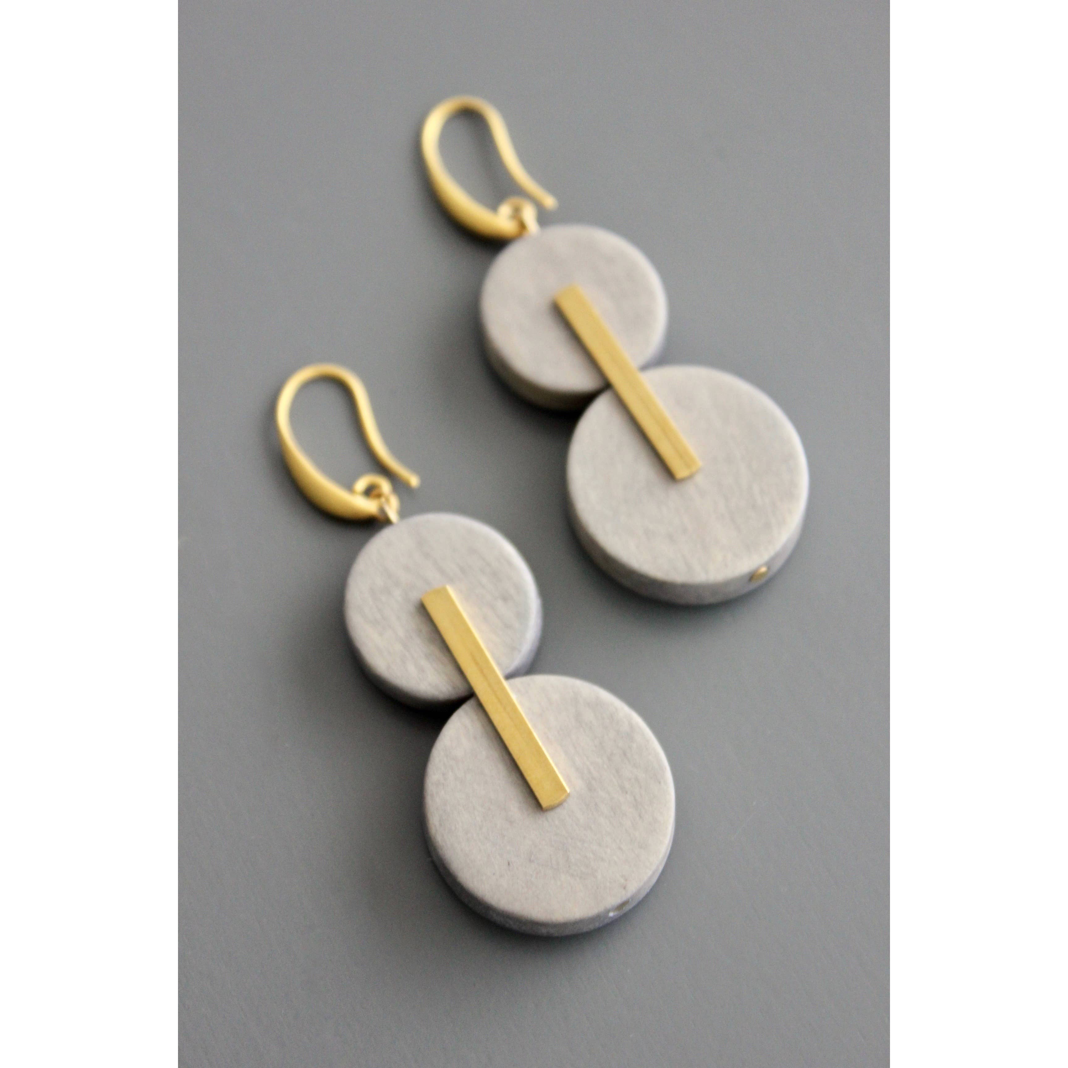 Gray Wood and Brass Earrings - Image 3