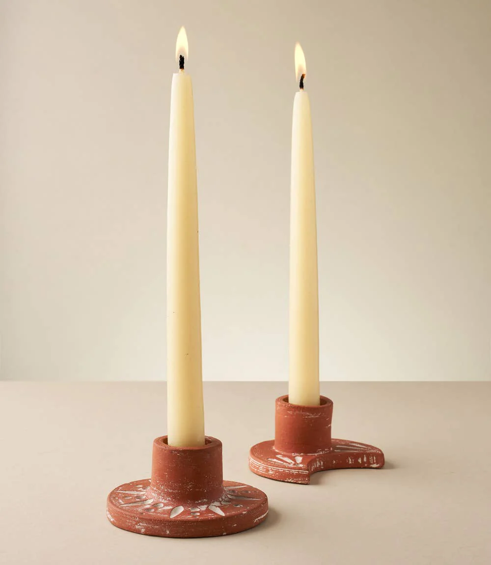 Daksha Crescent Moon Taper Candle Holder - terracotta - Image 2