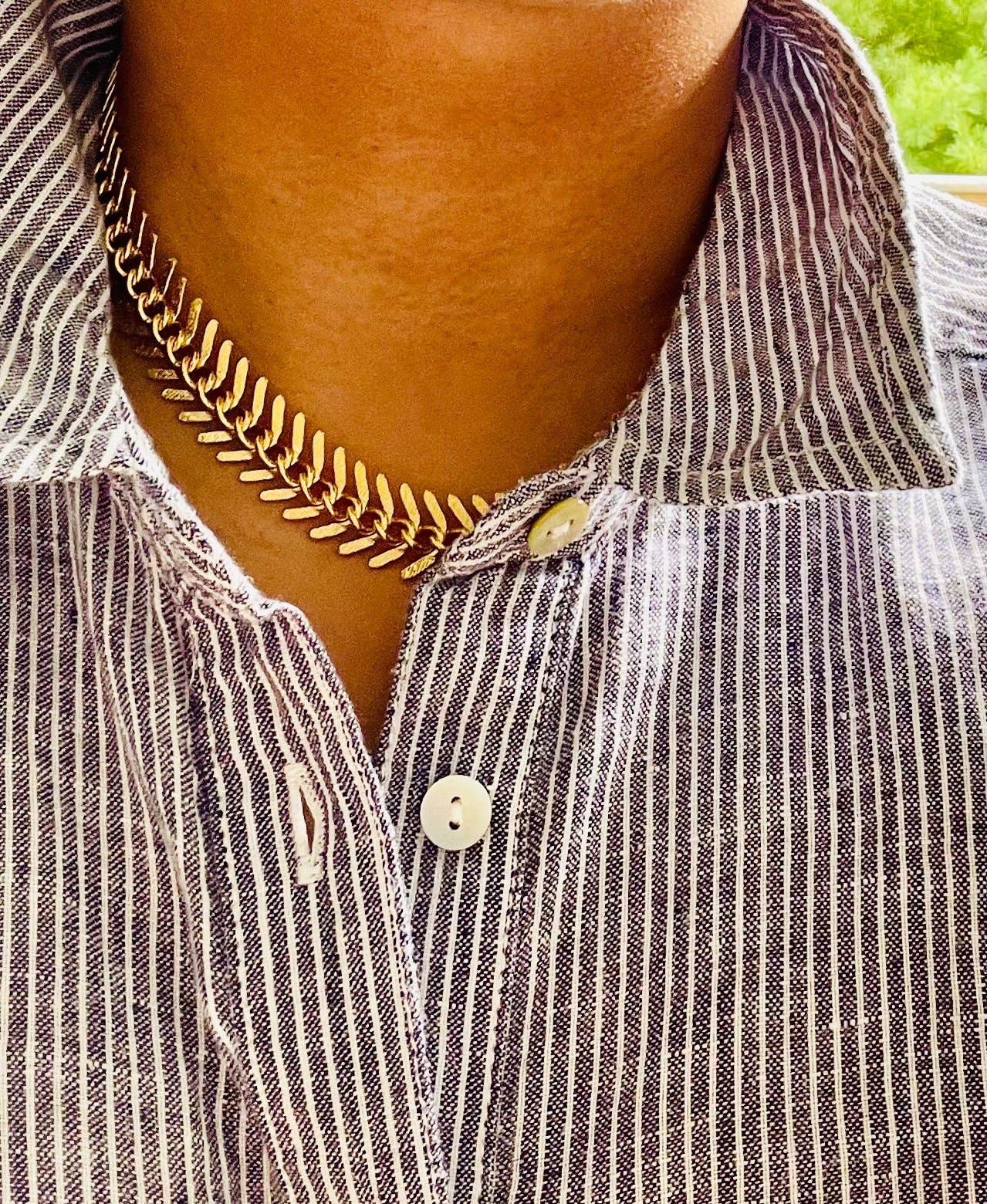 Gold Chain Fish Bone Necklace - Image 2