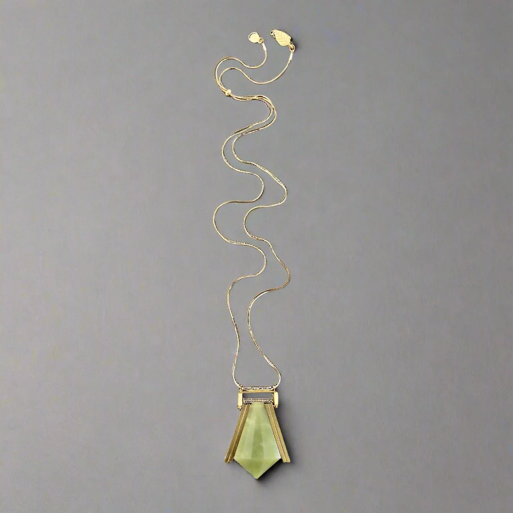 Geometric Green Jade and Snake Chain Necklace