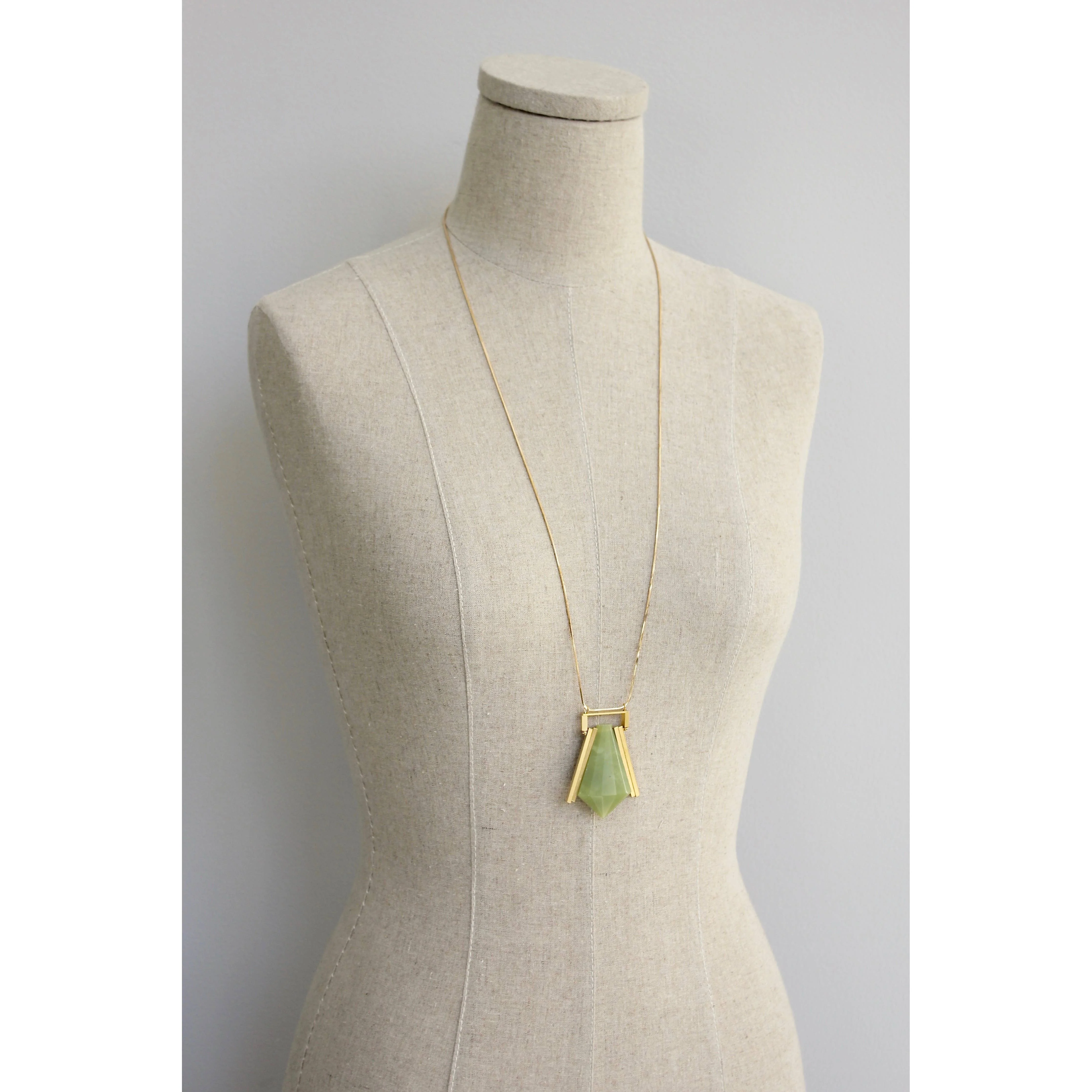 Geometric Green Jade and Snake Chain Necklace - Image 2