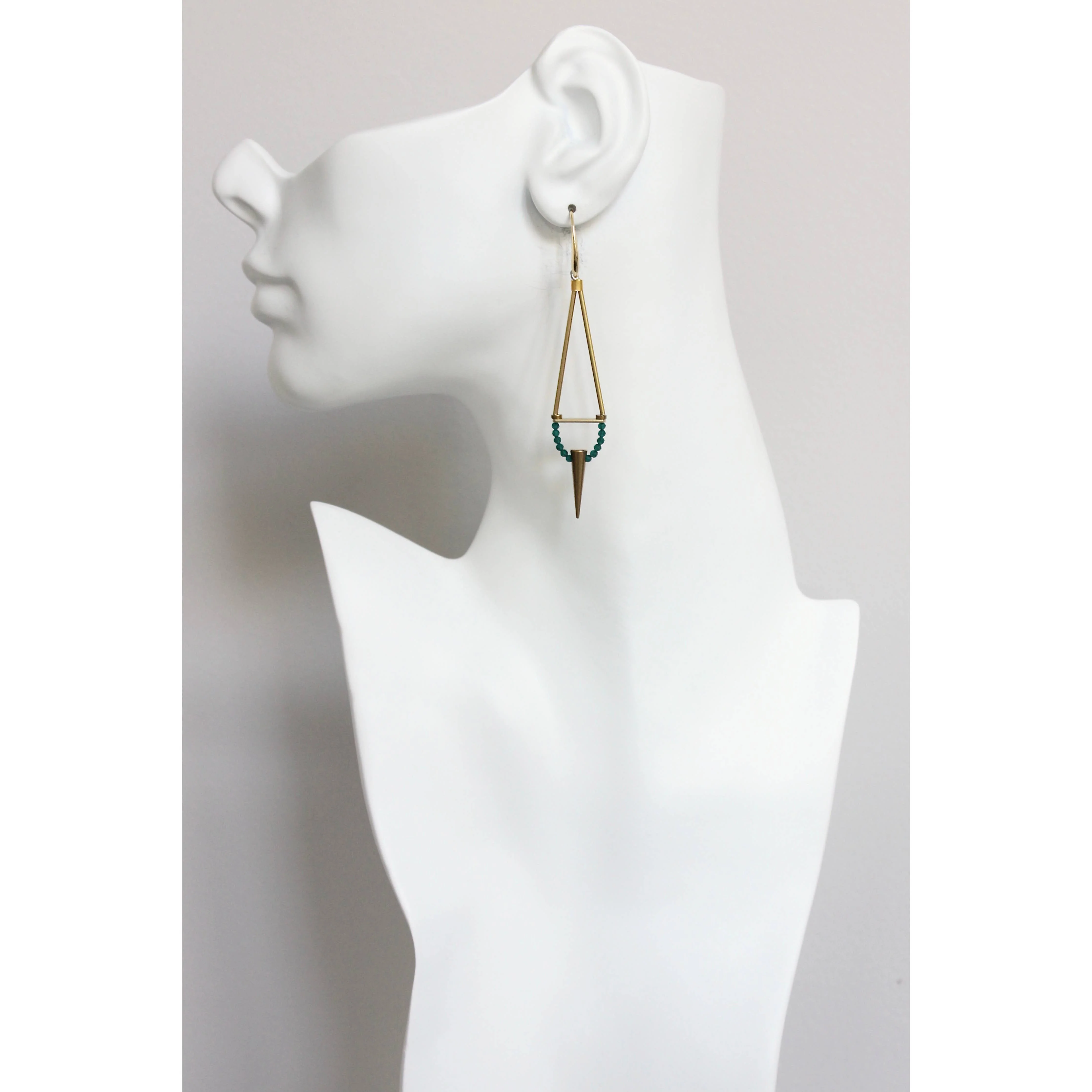 Geometric Green Onyx Spike Earrings - Image 2
