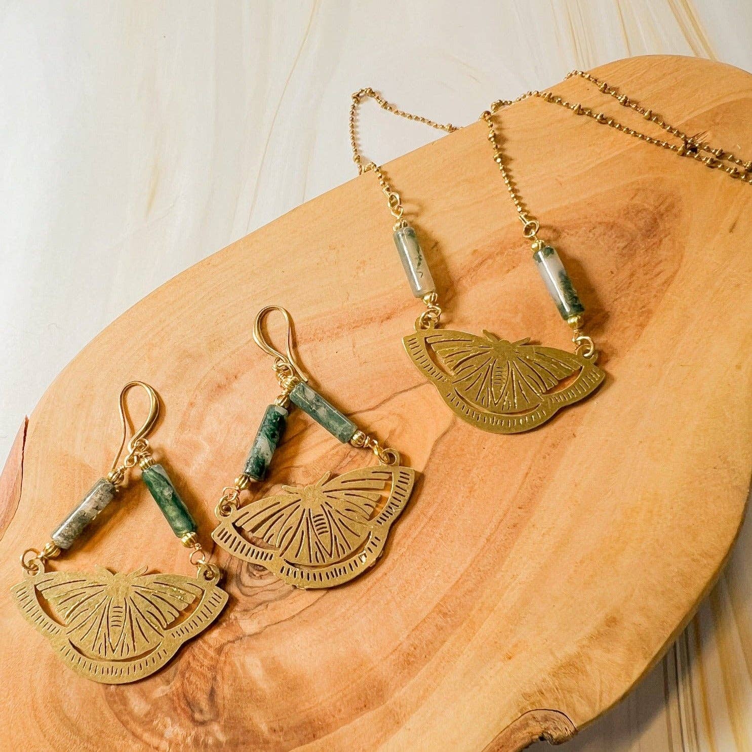 Foresta: Moss Agate Moth Earring - Image 3