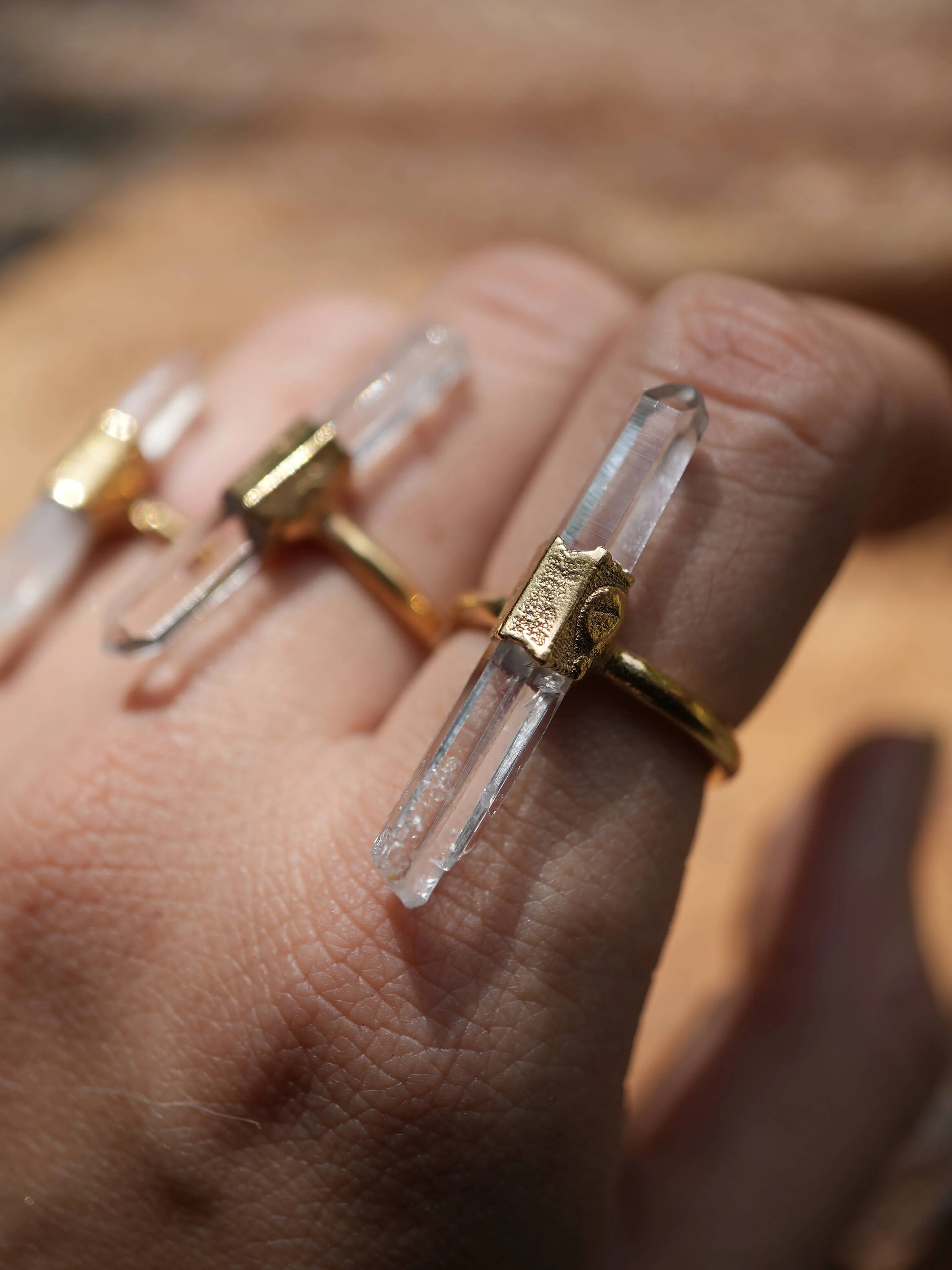Gold Raw Clear Quartz Ring | April Birthstone