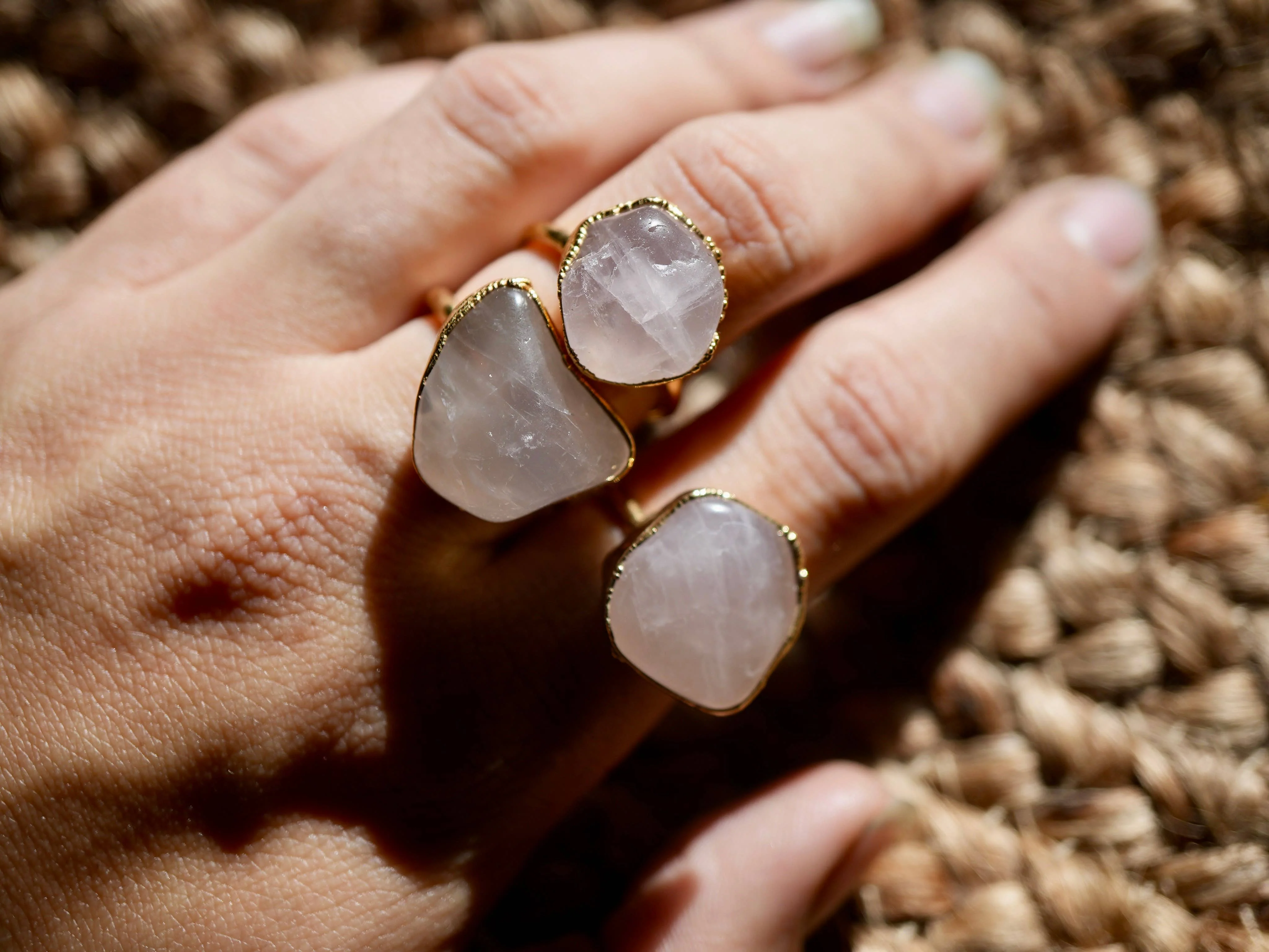 Gold Rose Quartz Tumbled Statement Ring || Stone of Love - Image 4