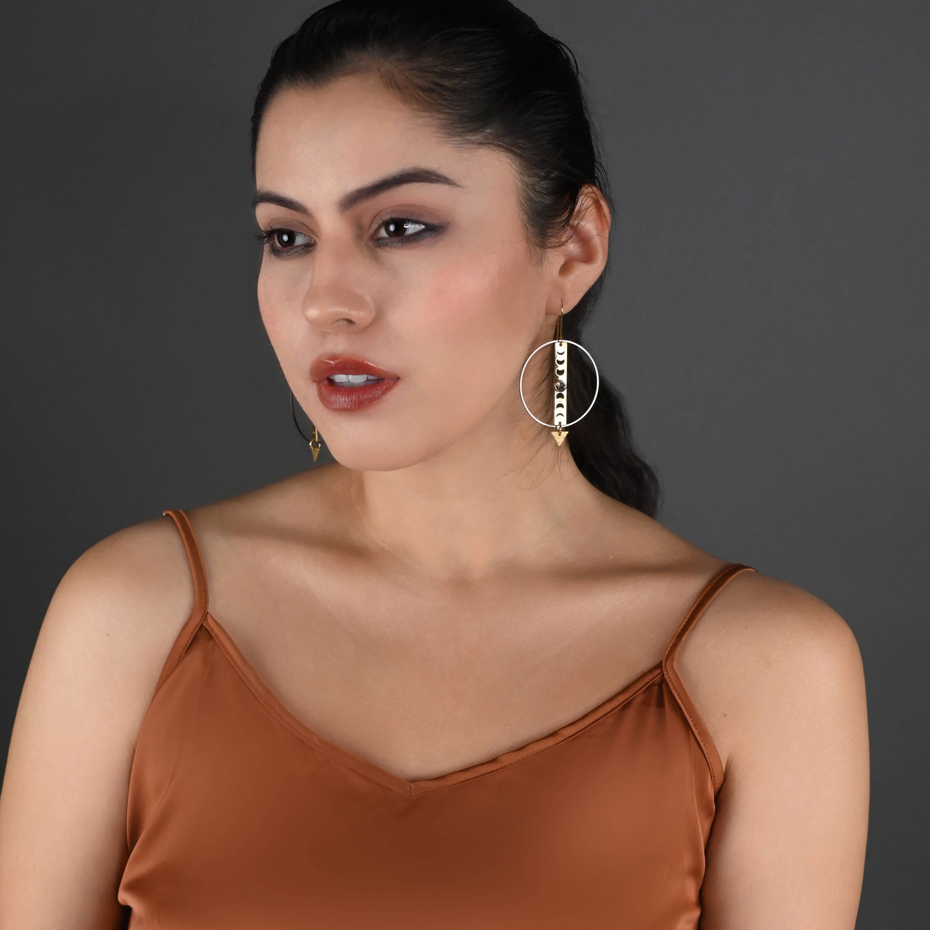 Mixed Metal Moon Phase Hoop Earrings - Image 3