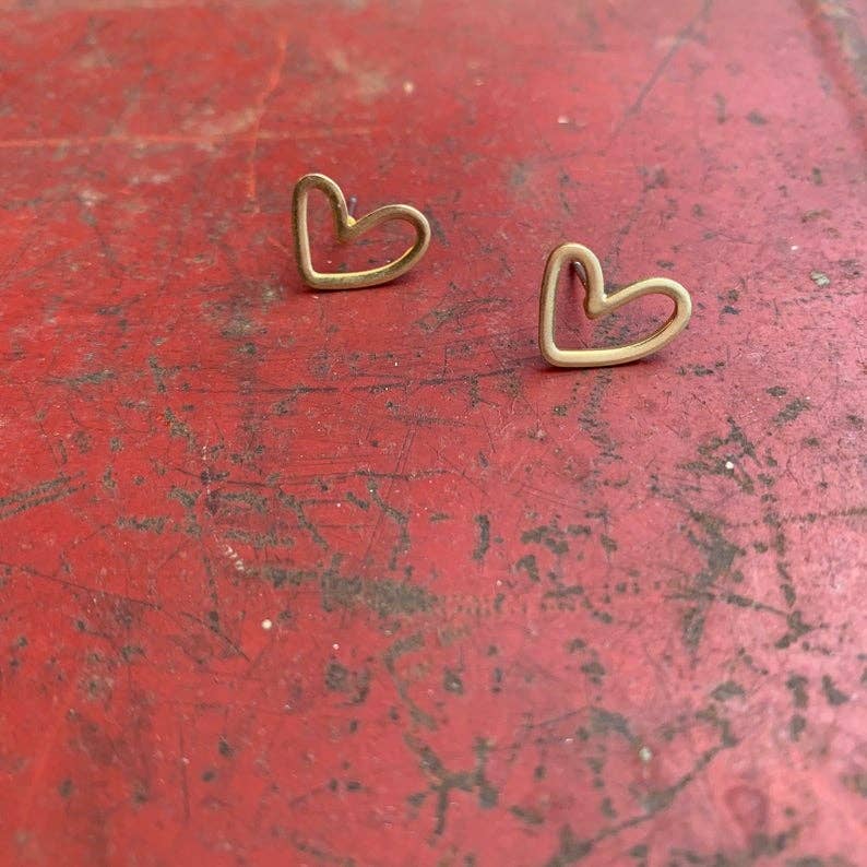 Open Heart Brass Stud Earrings - Image 6