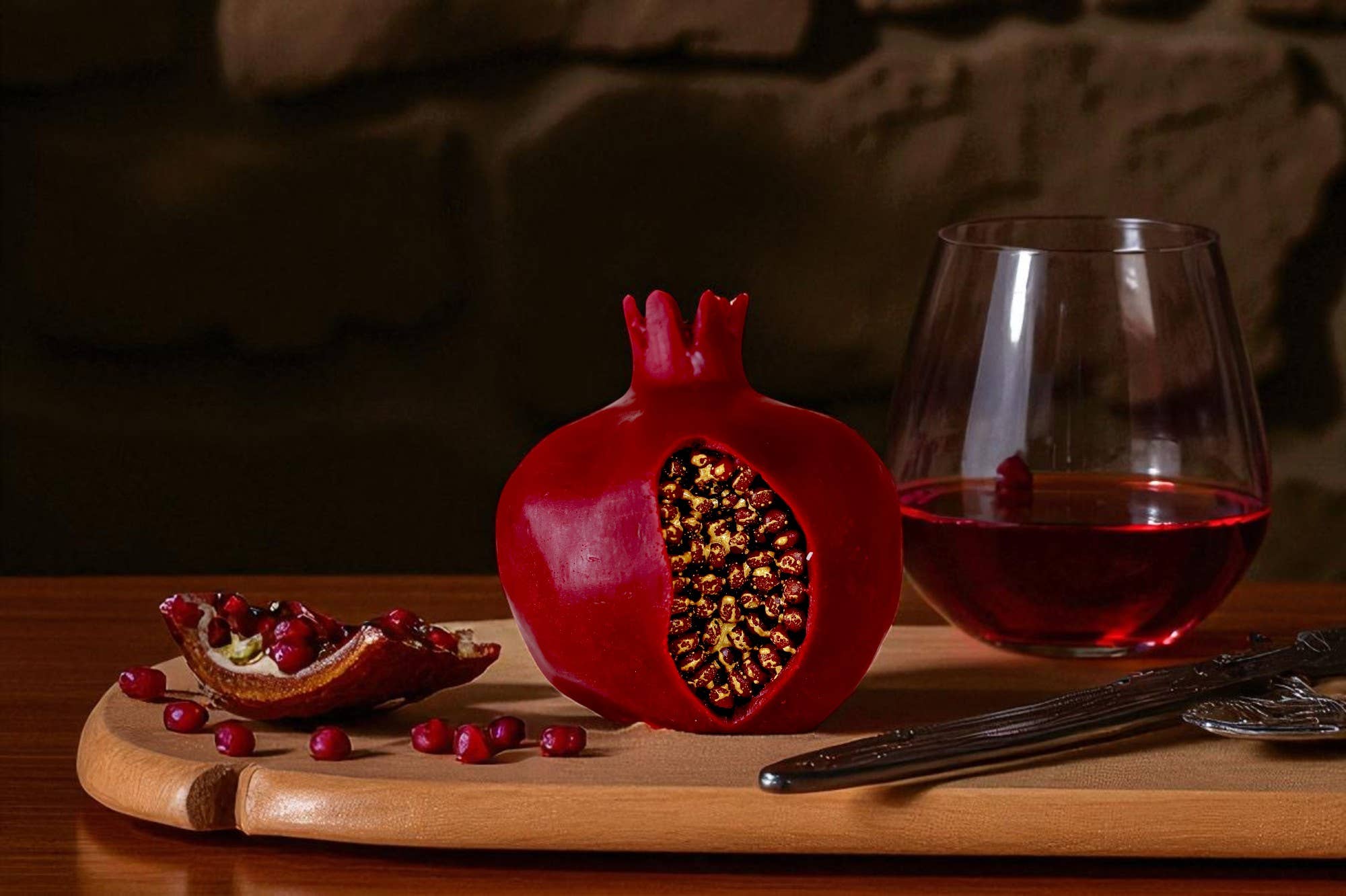 Pomegranate Candle with Golden Seeds 3.5x3in - Image 2