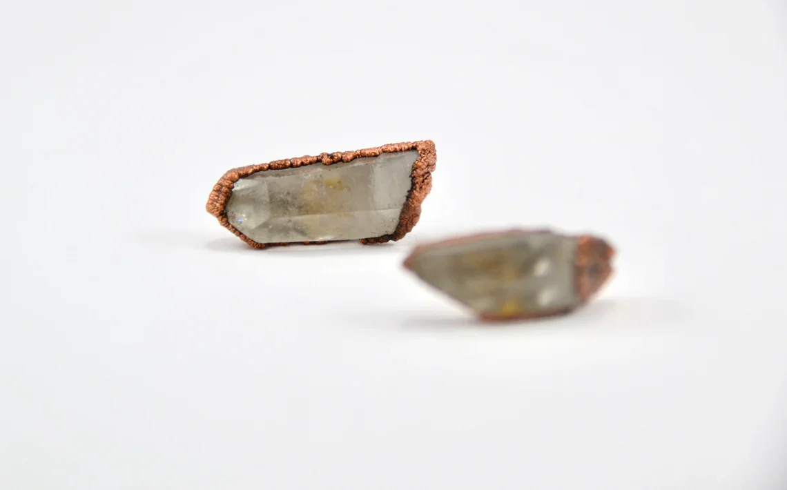 Raw Quartz Crystal Studs | Crystal Earrings | Copper Crystal - Image 4