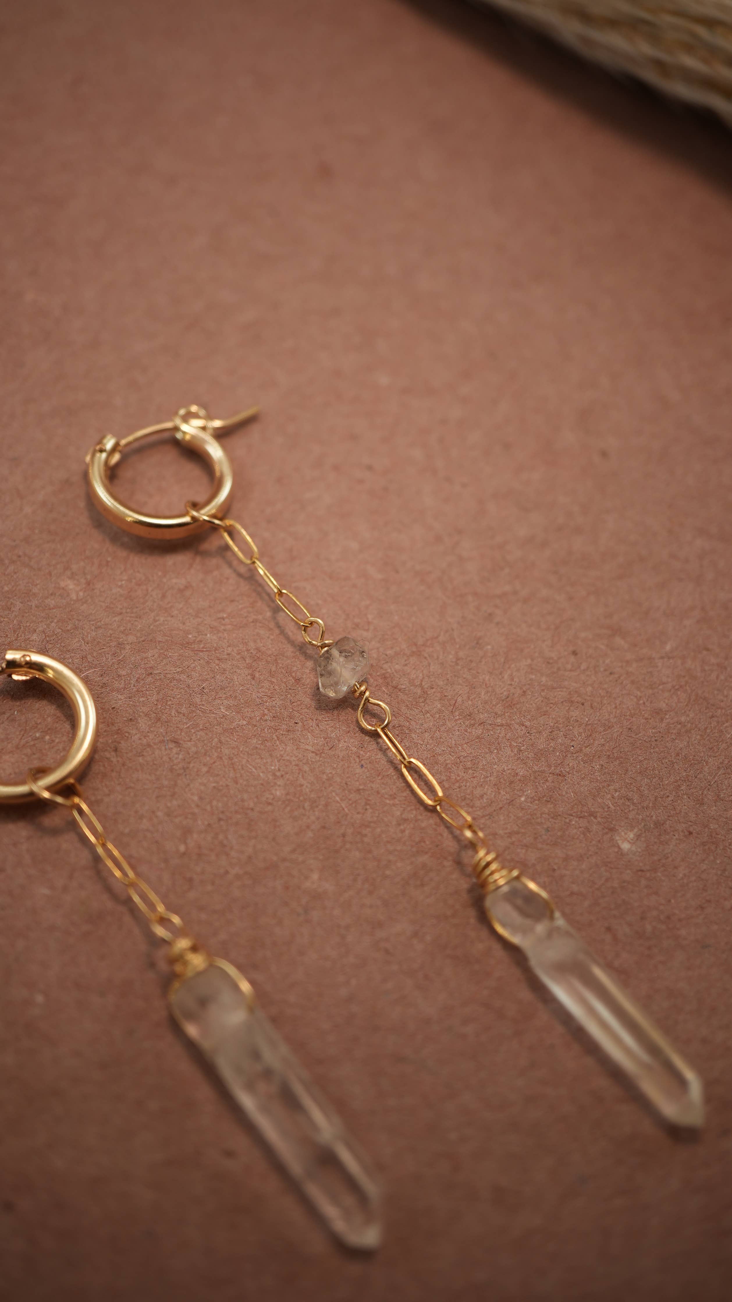 Sunburst Hugger 14K GF Clear Quartz & Herkimer Diamond Hoops - Image 5