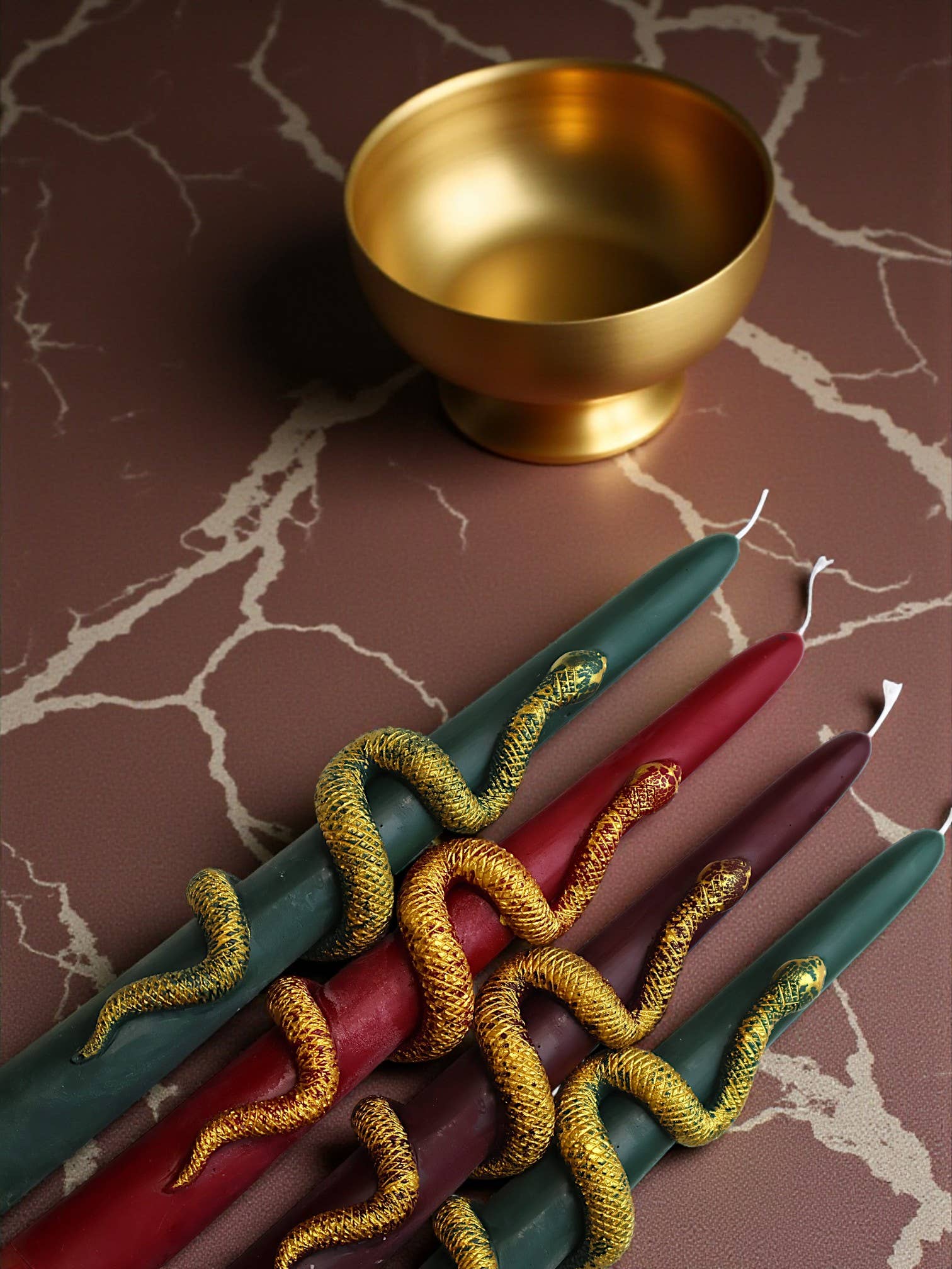 Taper Candle with Gold Snake 9.5x1in - Image 4