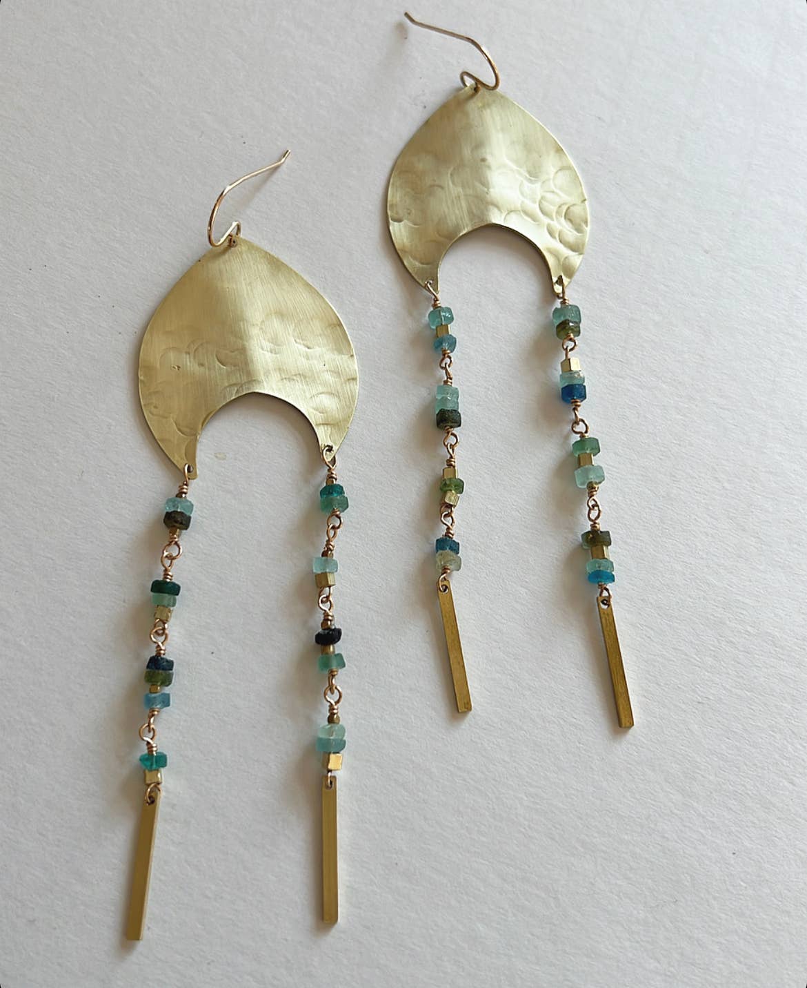 Textured Brass Earrings w/ Roman Glass Beads - Image 2